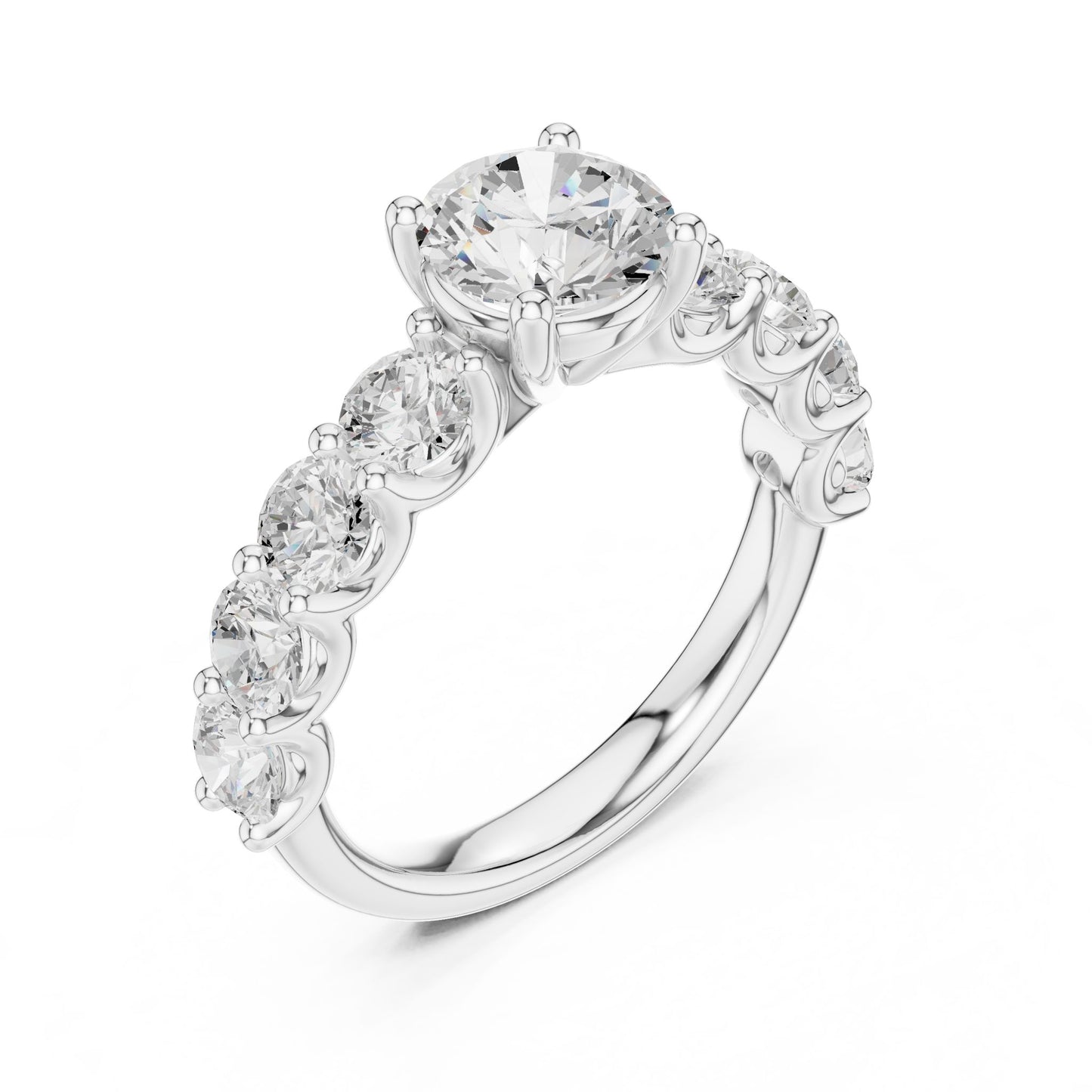 Round Lab Grown Diamond Side-Stone Engagement Ring