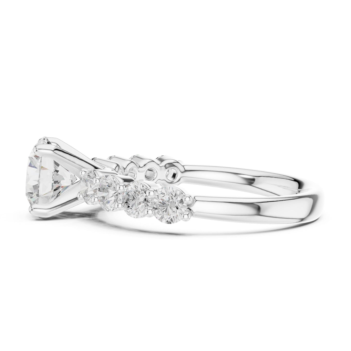 Round Lab Grown Diamond Side-Stone Engagement Ring