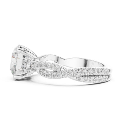 Round Lab Grown Diamond Side-Stone Engagement Ring