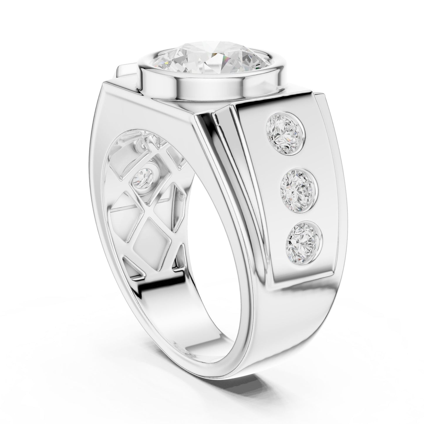 Men's Round Lab Grown Diamond Side-Stone Ring
