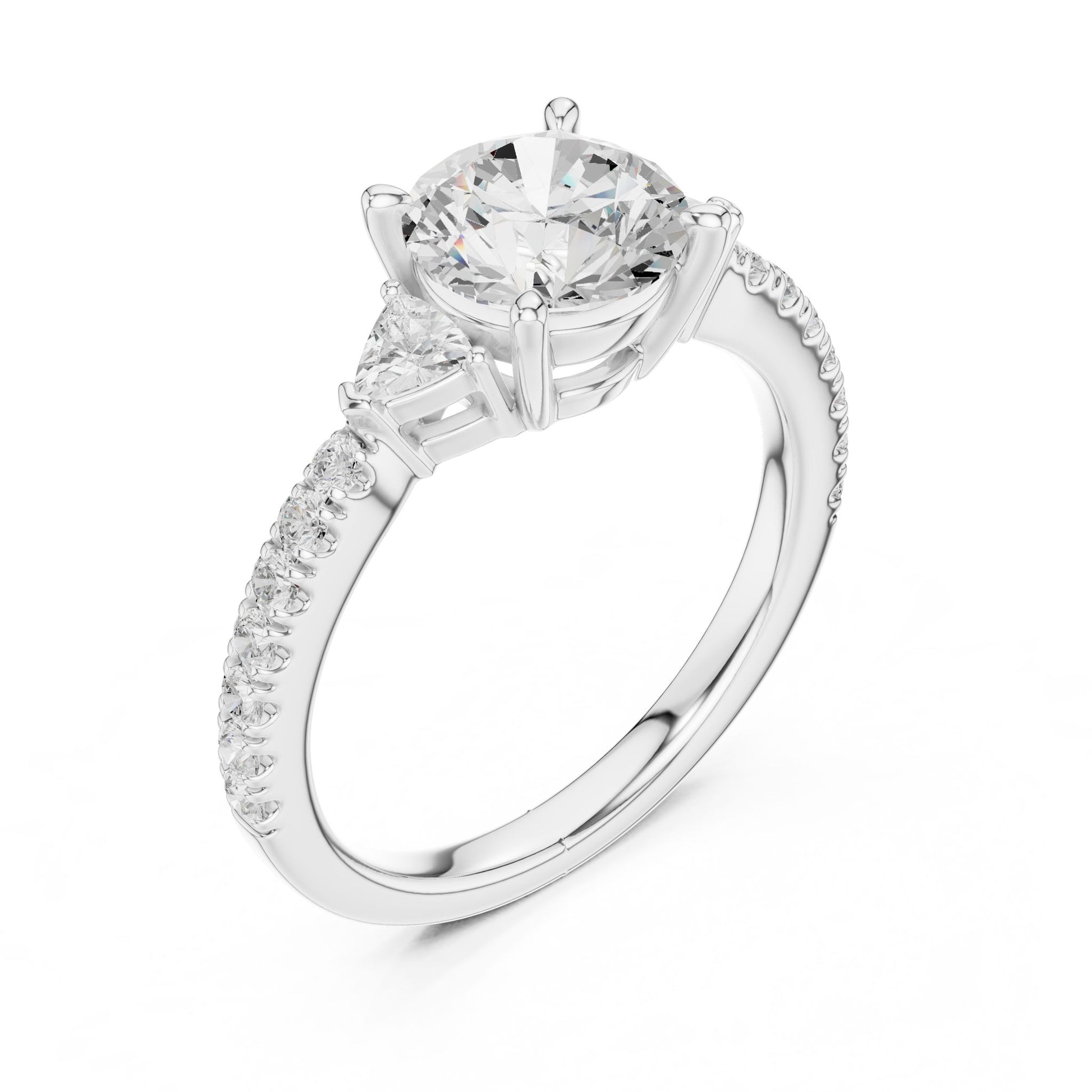 Round Lab Grown Diamond Side-Stone Engagement Ring