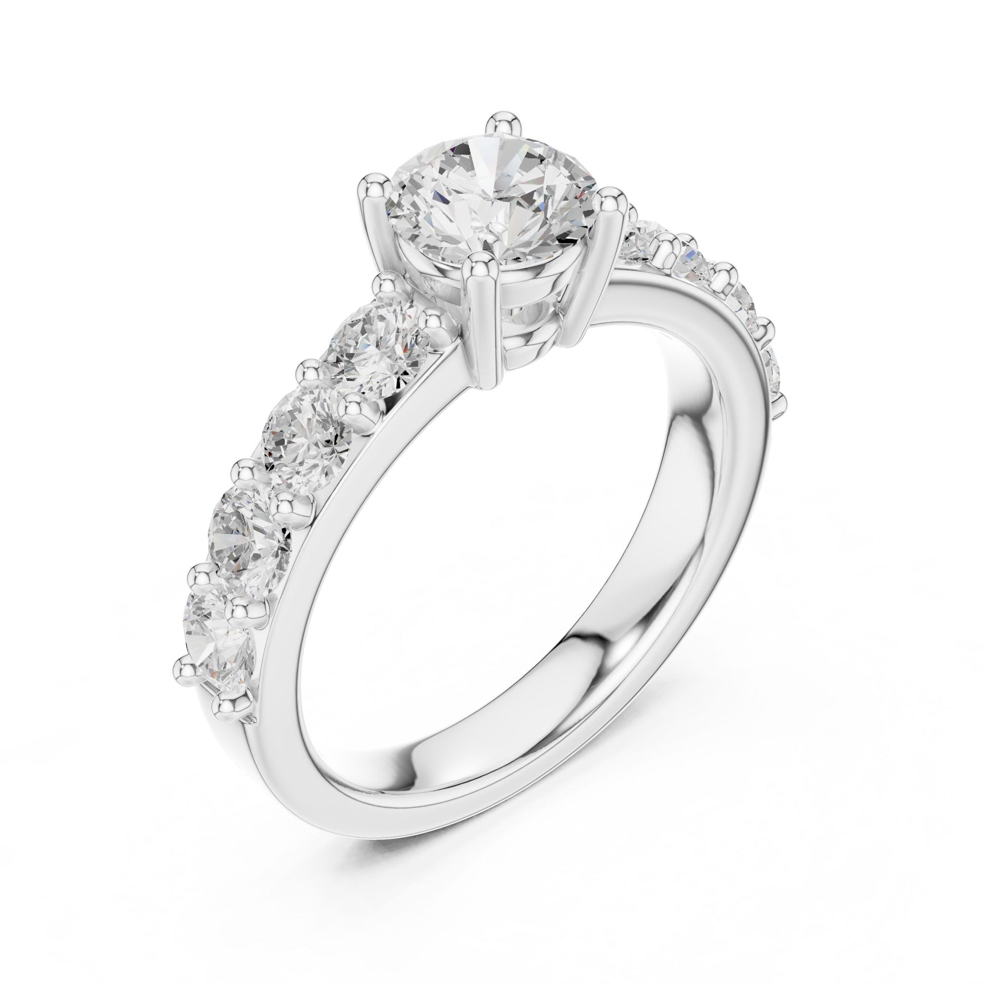 Round Lab Grown Diamond Side-Stone Engagement Ring