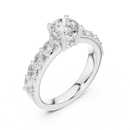 Round Lab Grown Diamond Side-Stone Engagement Ring