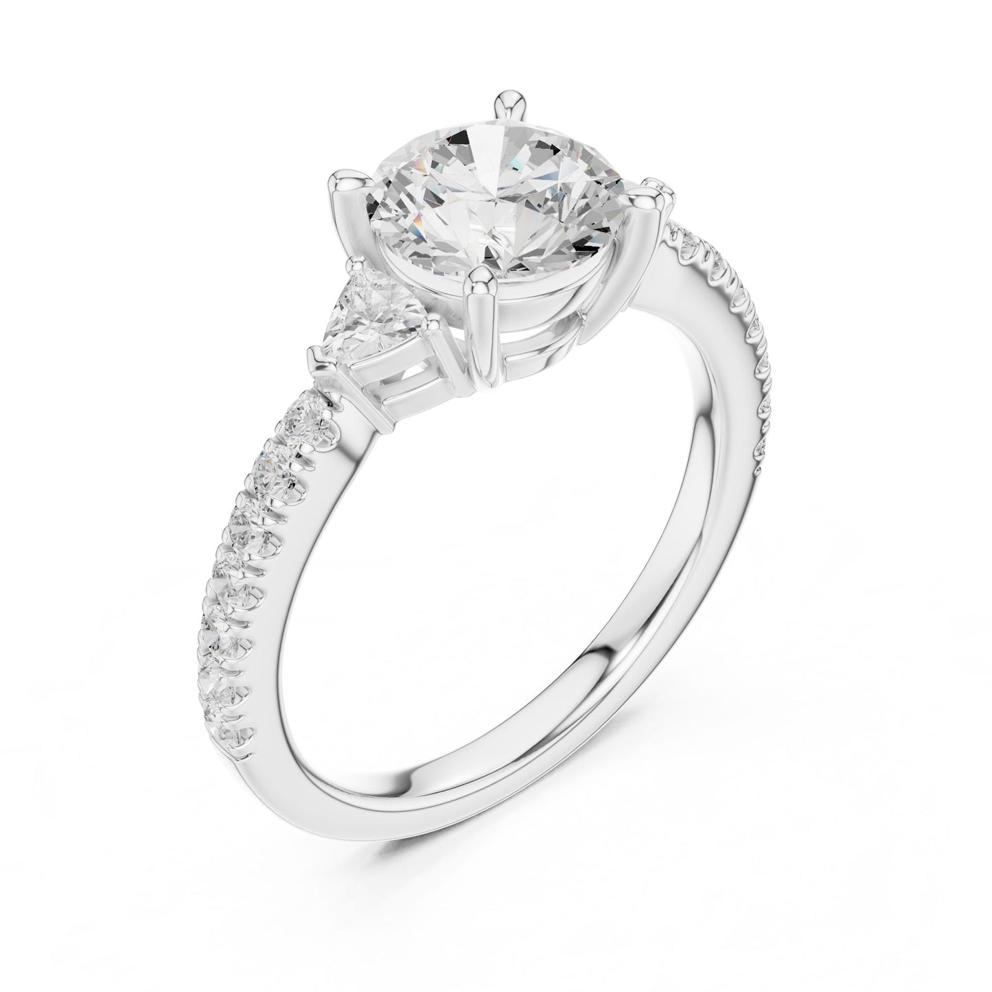 Round Lab Grown Diamond Side-Stone Engagement Ring