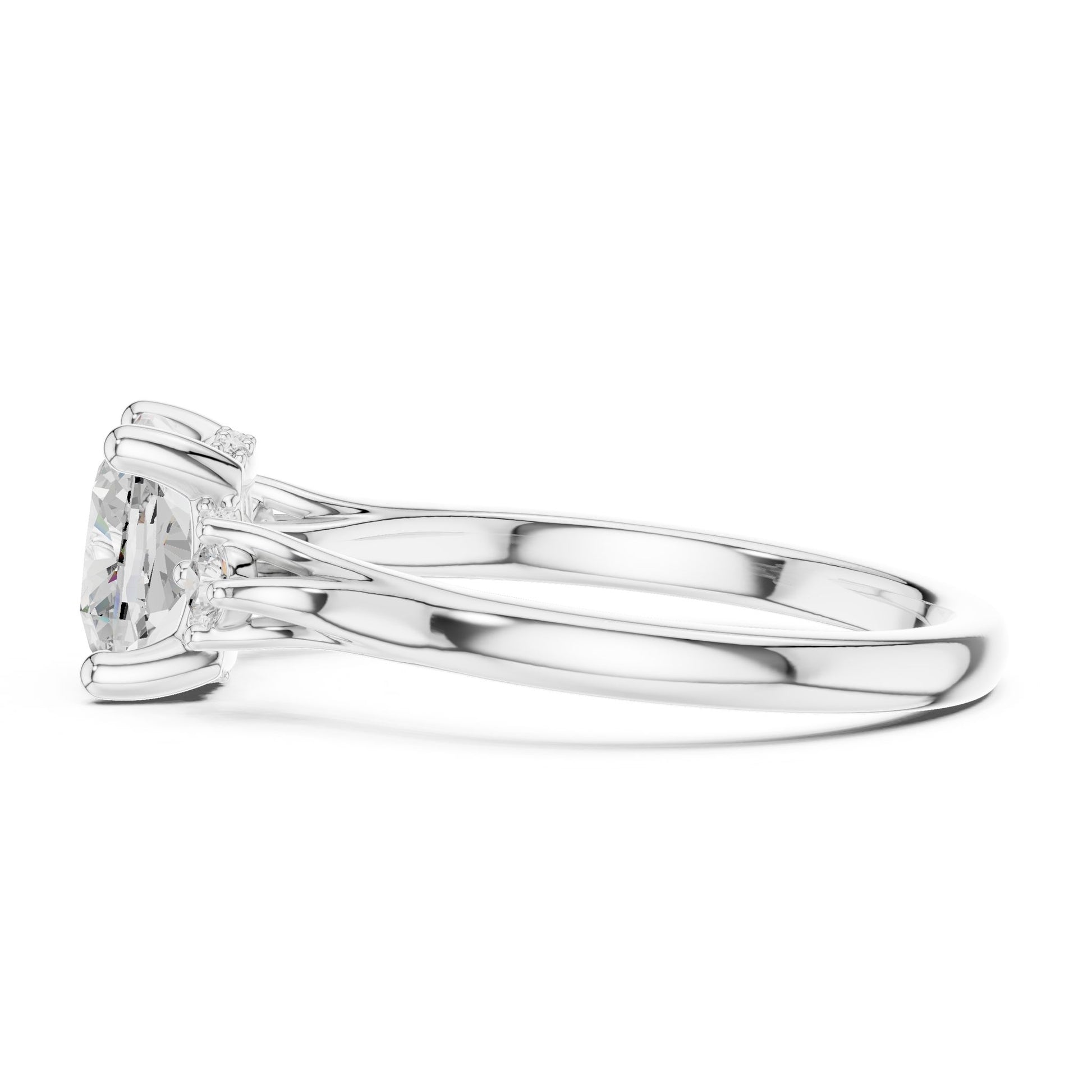 Round Lab Grown Diamond Side-Stone Engagement Ring