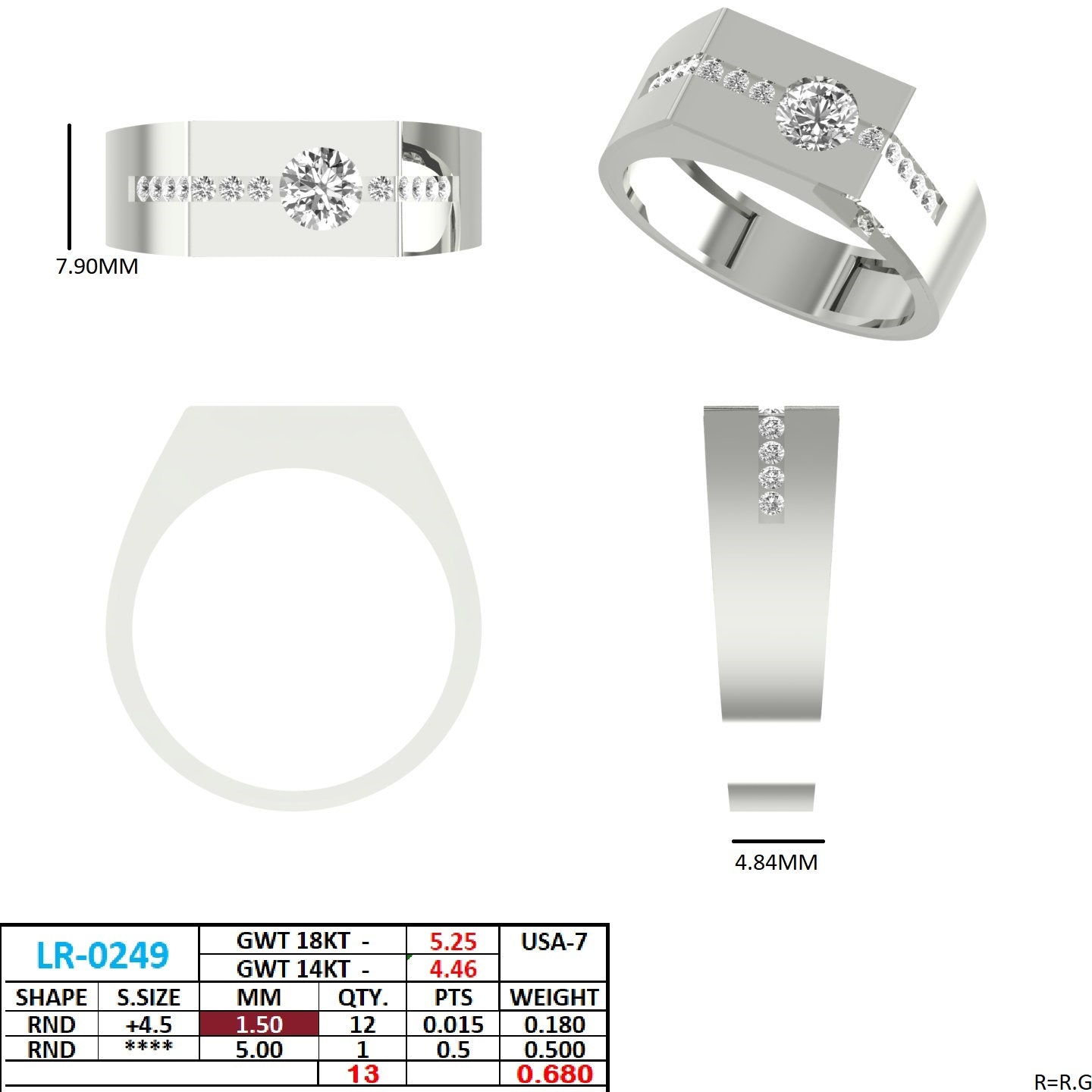 Men's Round Lab Grown Diamond Side-Stone Ring