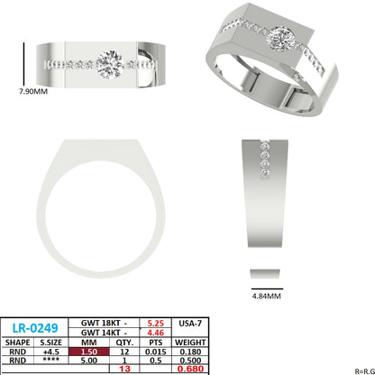 Men's Round Lab Grown Diamond Side-Stone Ring