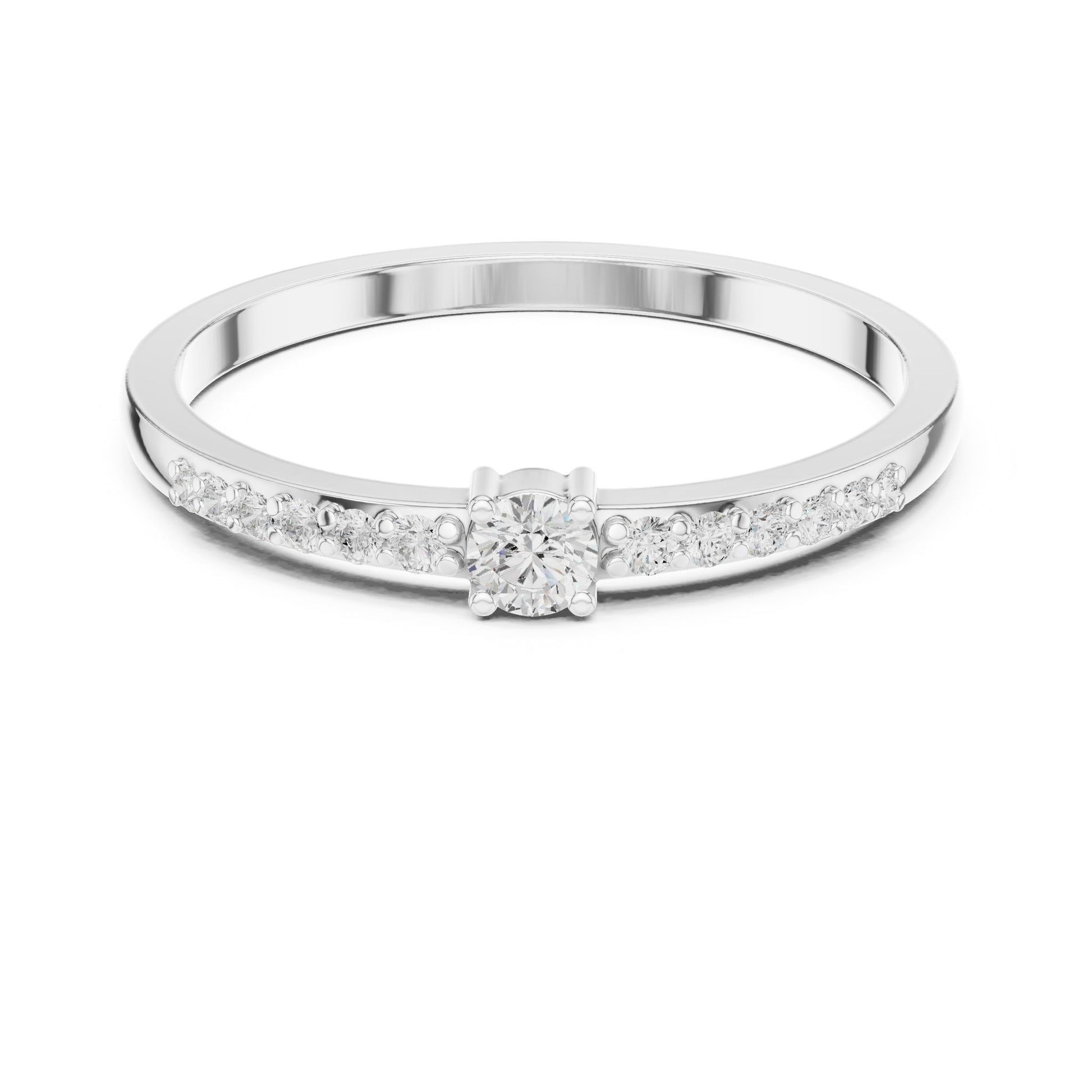 Round Lab Grown Diamond Side-Stone Engagement Ring
