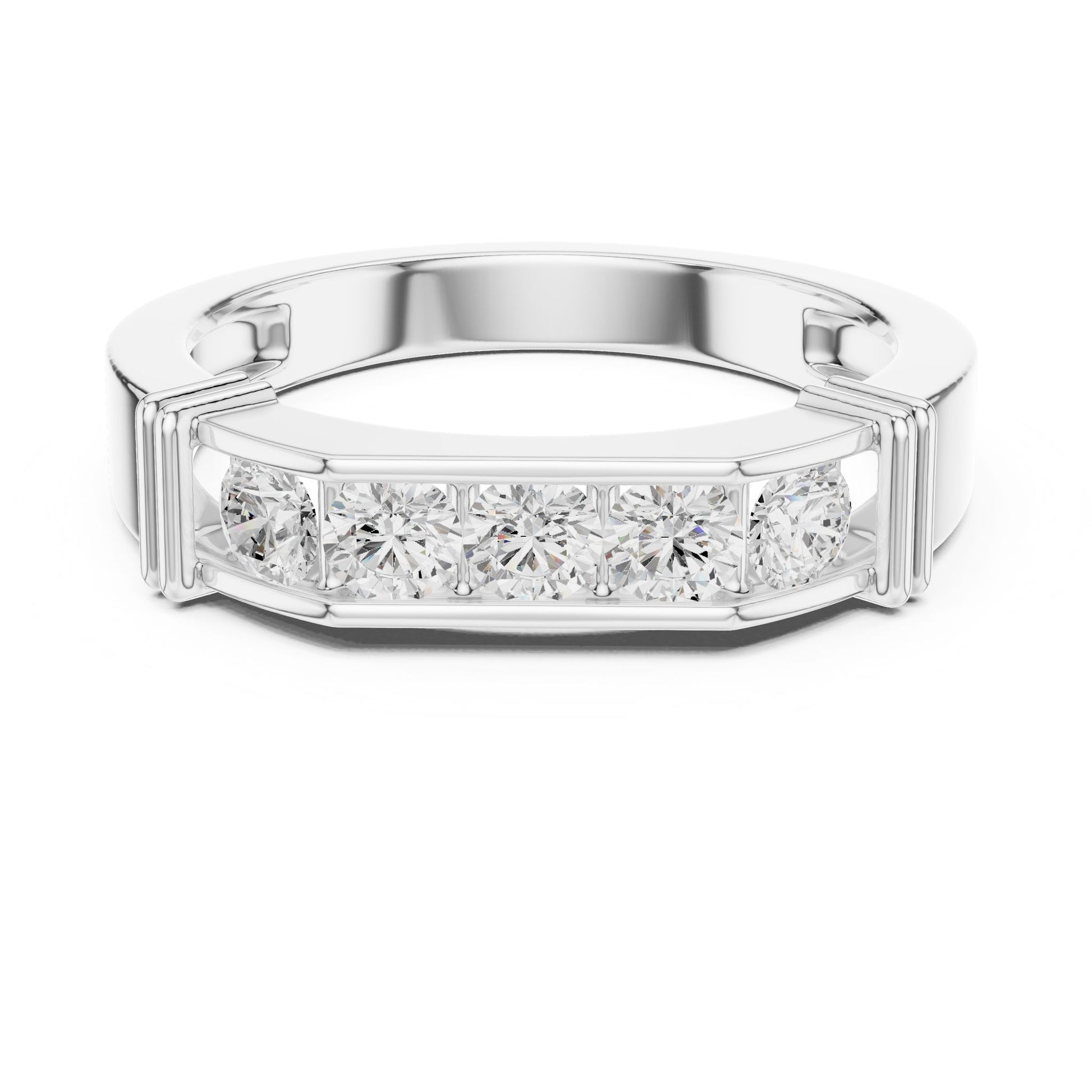 Men's Round Lab Grown Diamond Side-Stone Ring