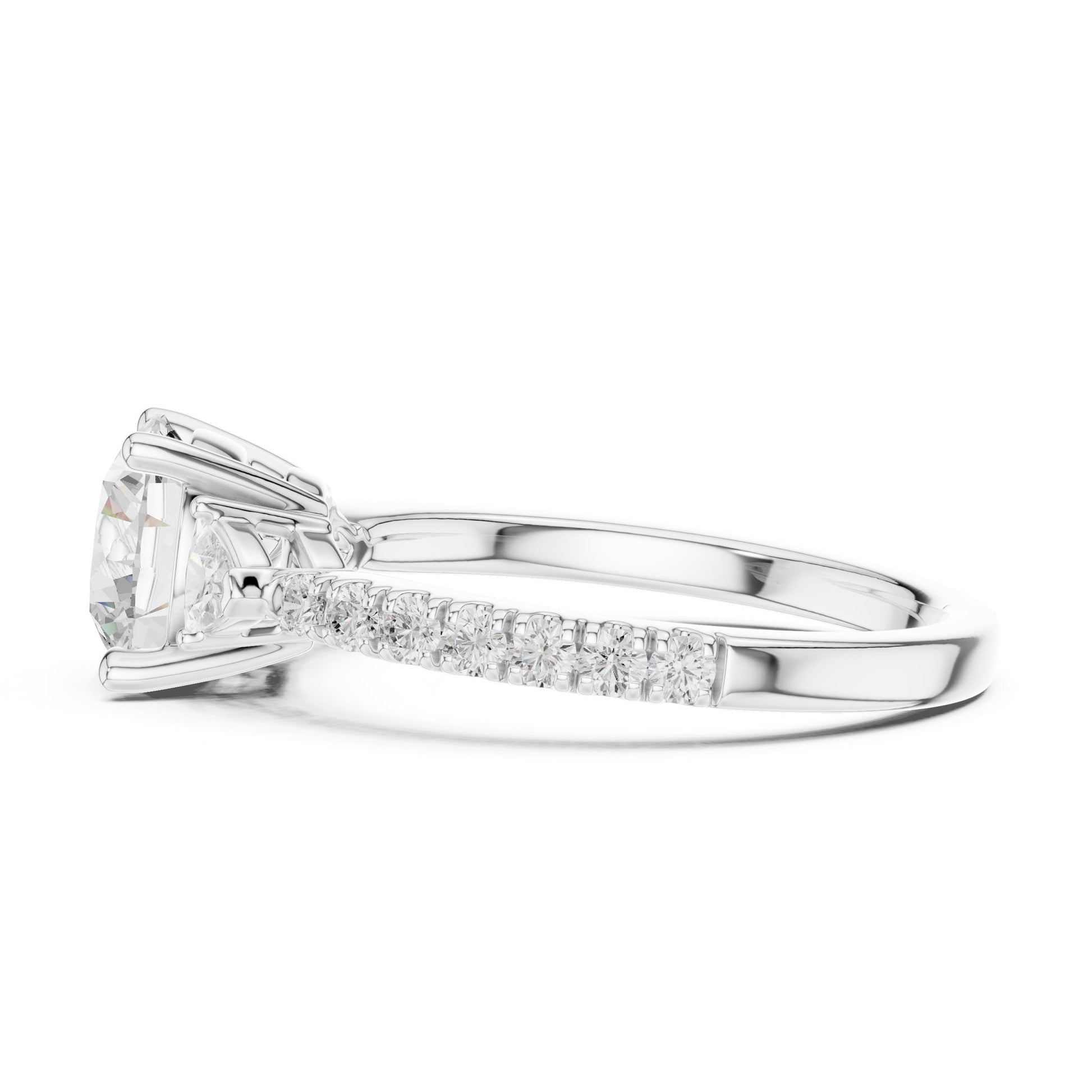 Round Lab Grown Diamond Side-Stone Engagement Ring