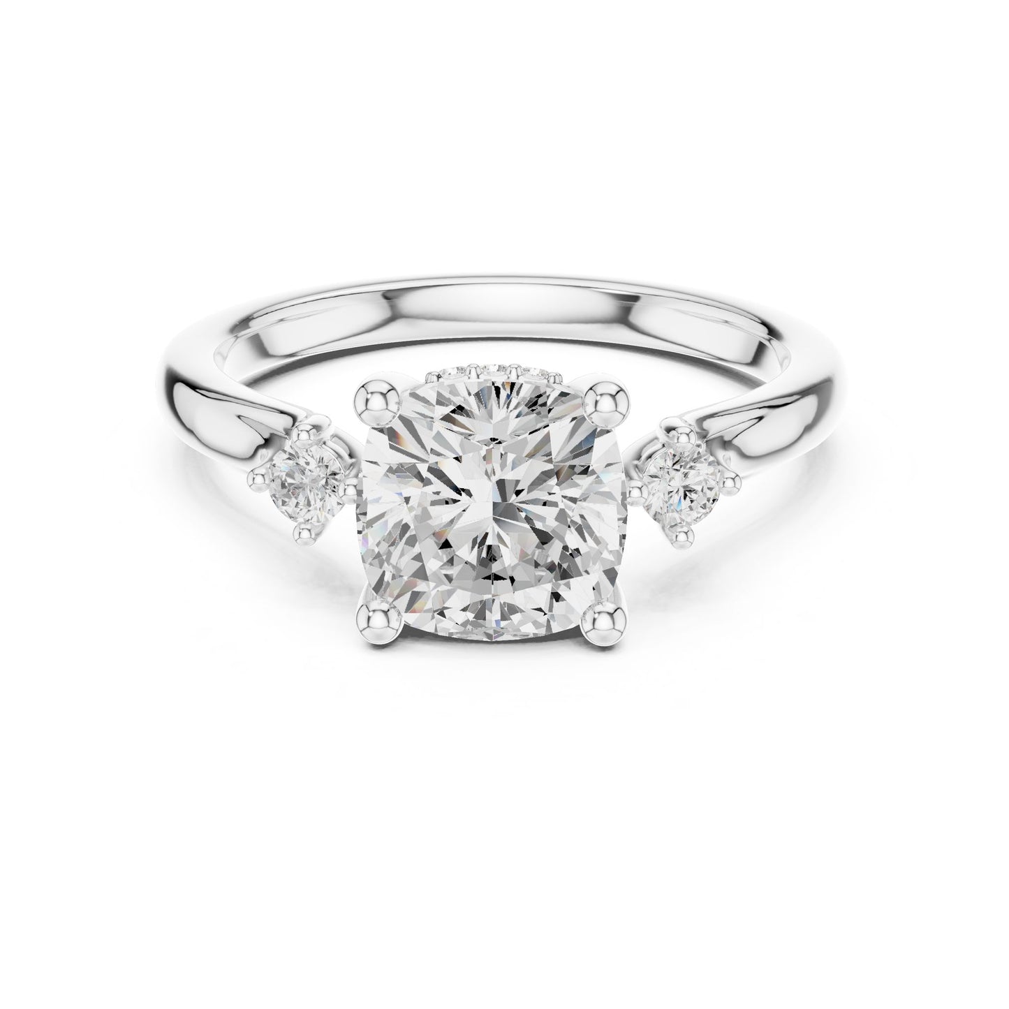 Round Lab Grown Diamond Side-Stone Engagement Ring