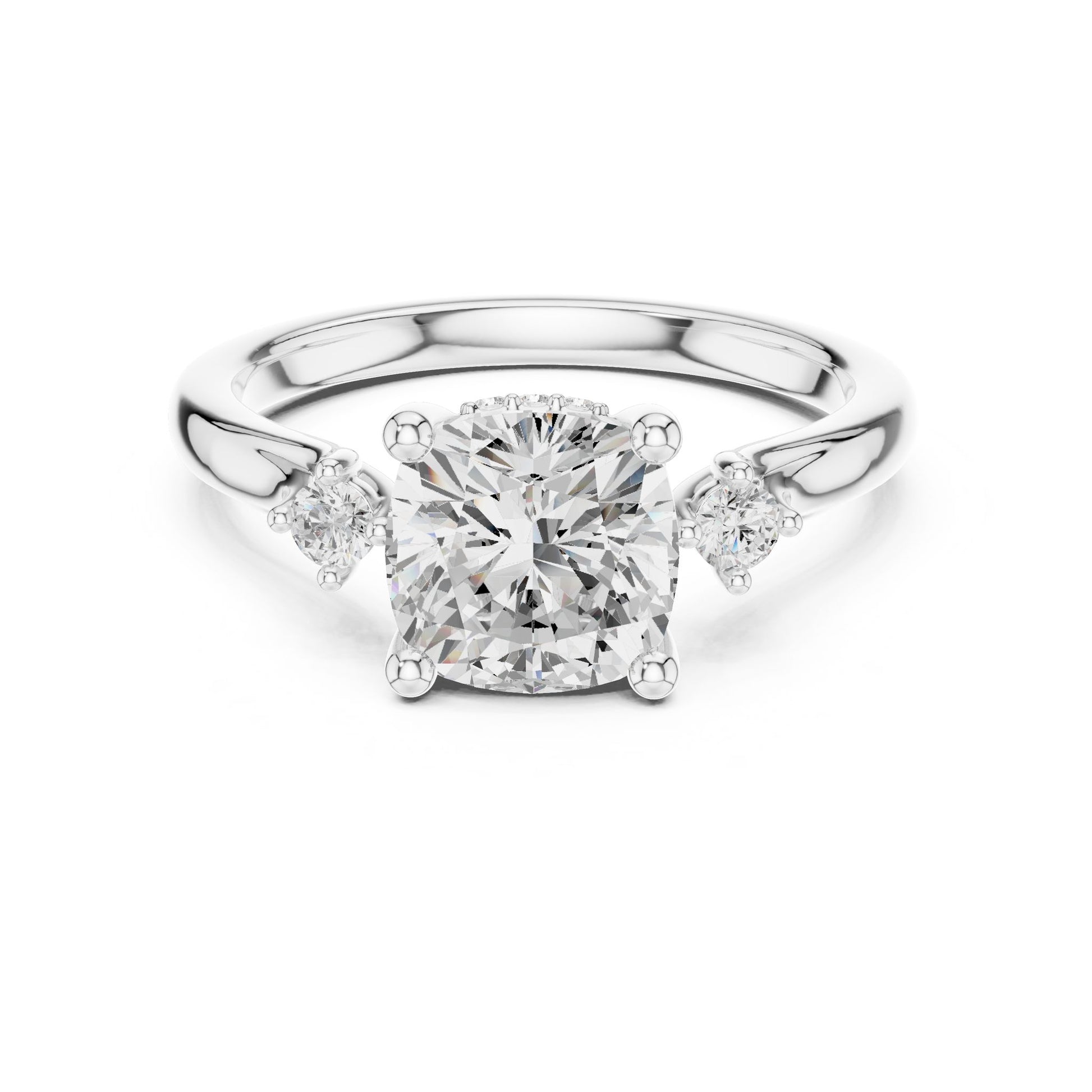 Round Lab Grown Diamond Side-Stone Engagement Ring