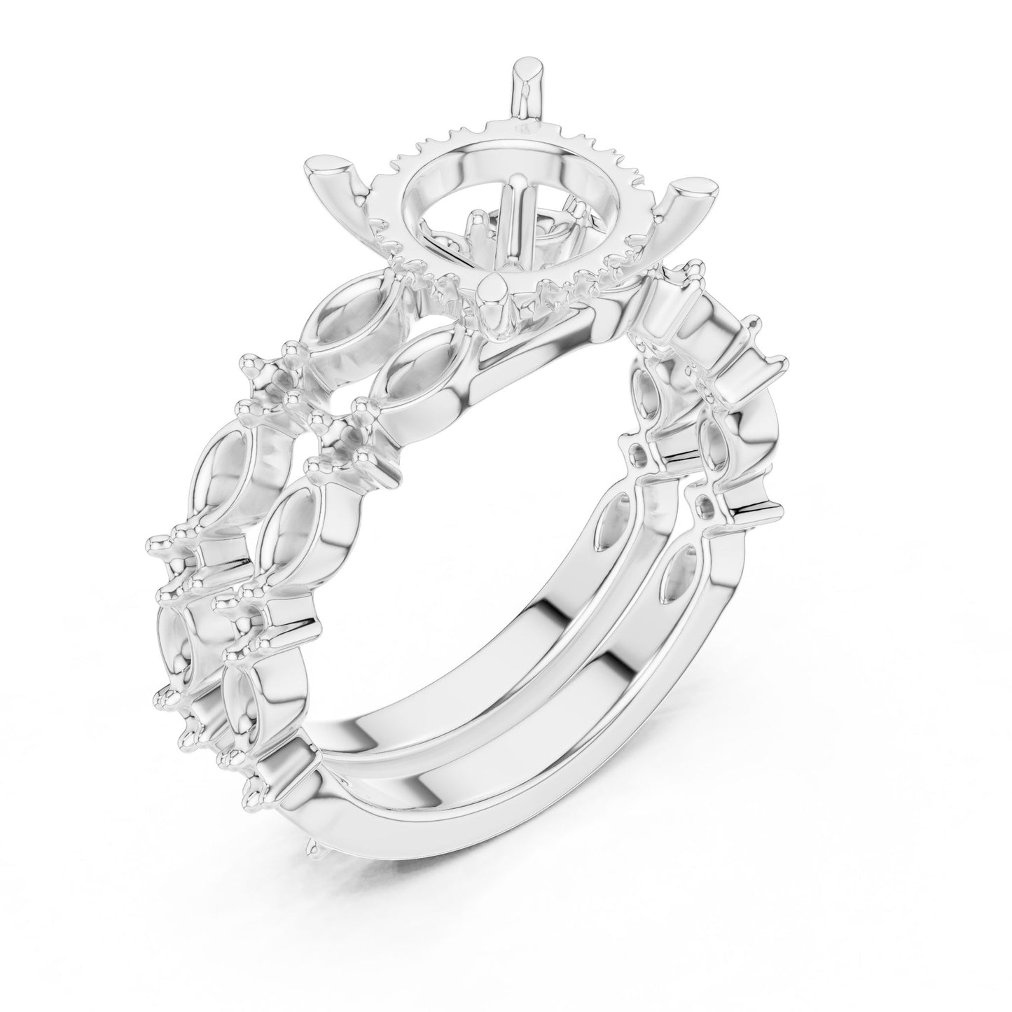 Round Lab Grown Diamond Side-Stone Engagement Ring