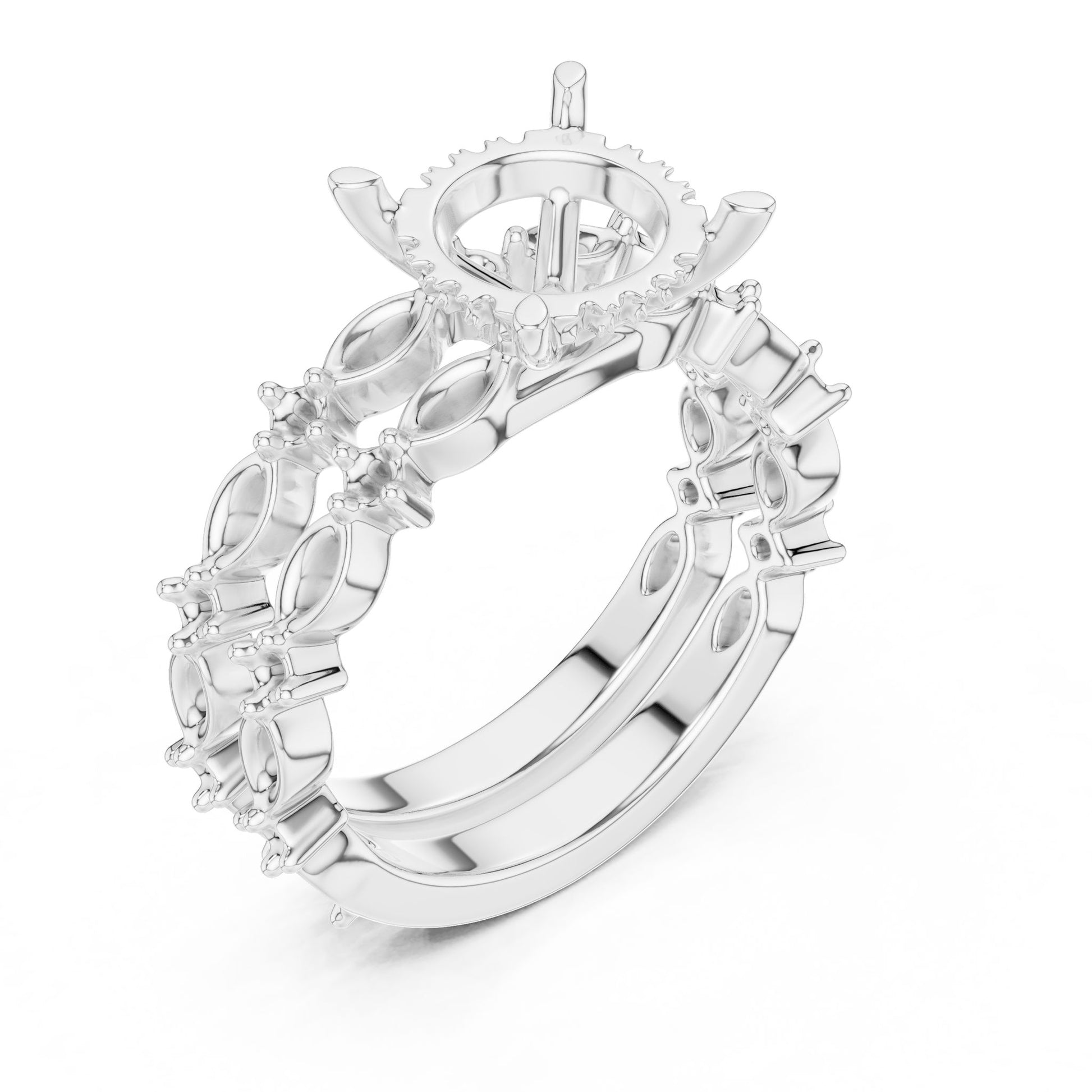 Round Lab Grown Diamond Side-Stone Engagement Ring