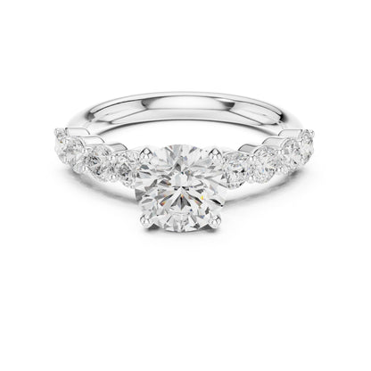 Round Lab Grown Diamond Side-Stone Engagement Ring