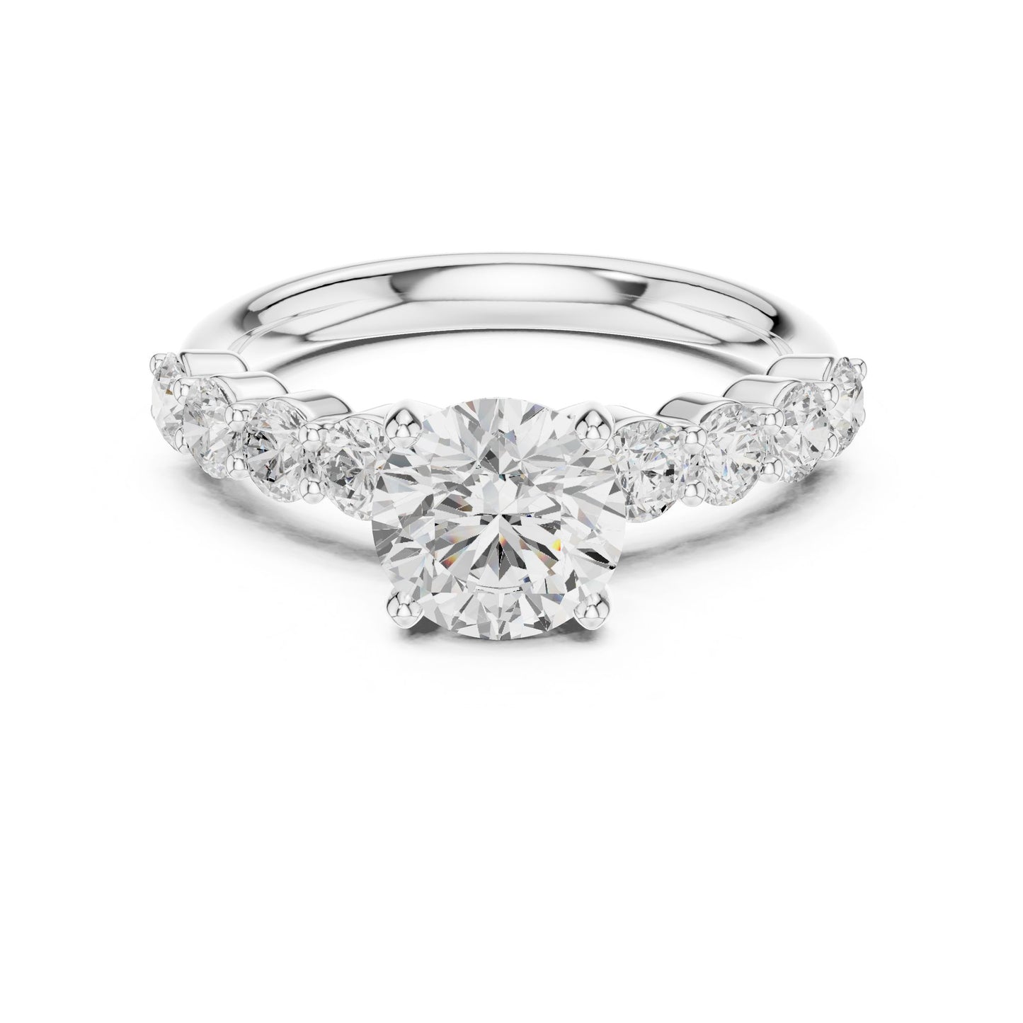 Round Lab Grown Diamond Side-Stone Engagement Ring