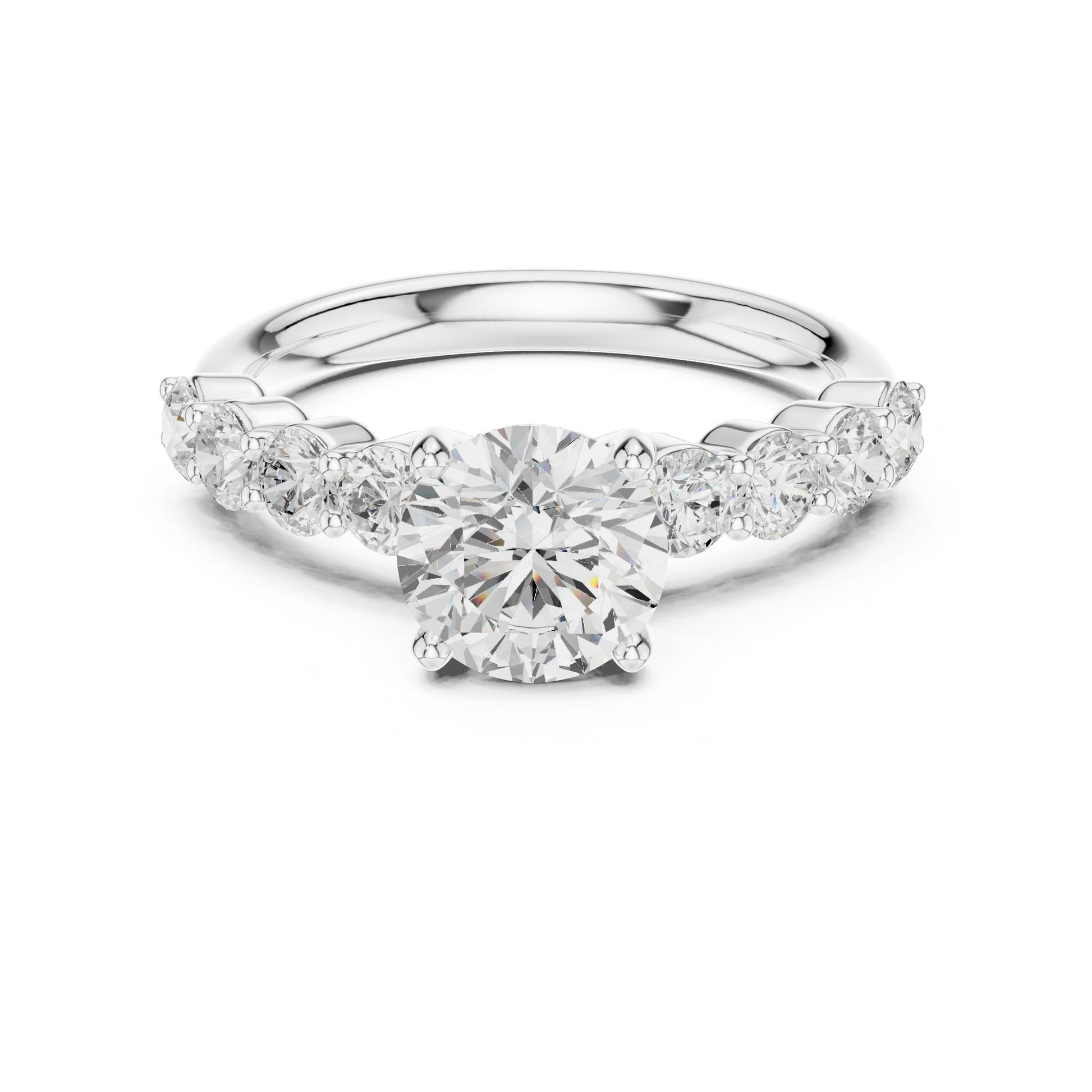 Round Lab Grown Diamond Side-Stone Engagement Ring