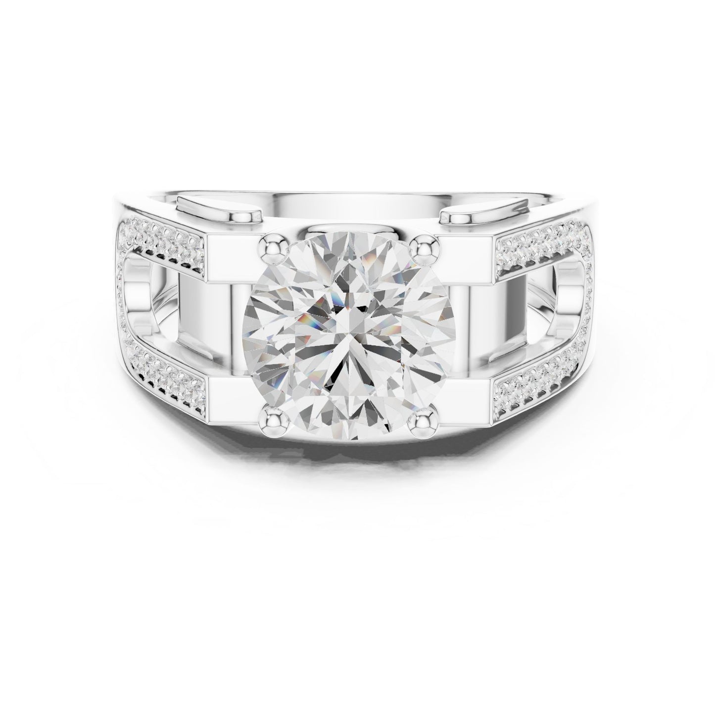 Men's Round Lab Grown Diamond Side-Stone Ring