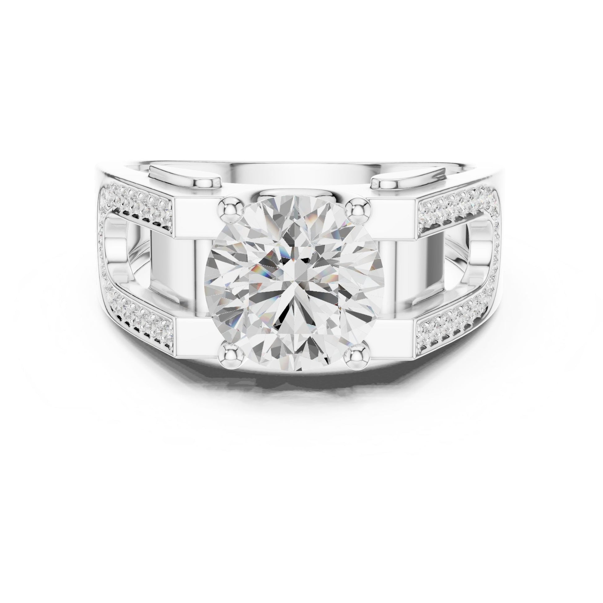 Men's Round Lab Grown Diamond Side-Stone Ring