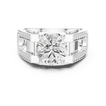 Men's Round Lab Grown Diamond Side-Stone Ring