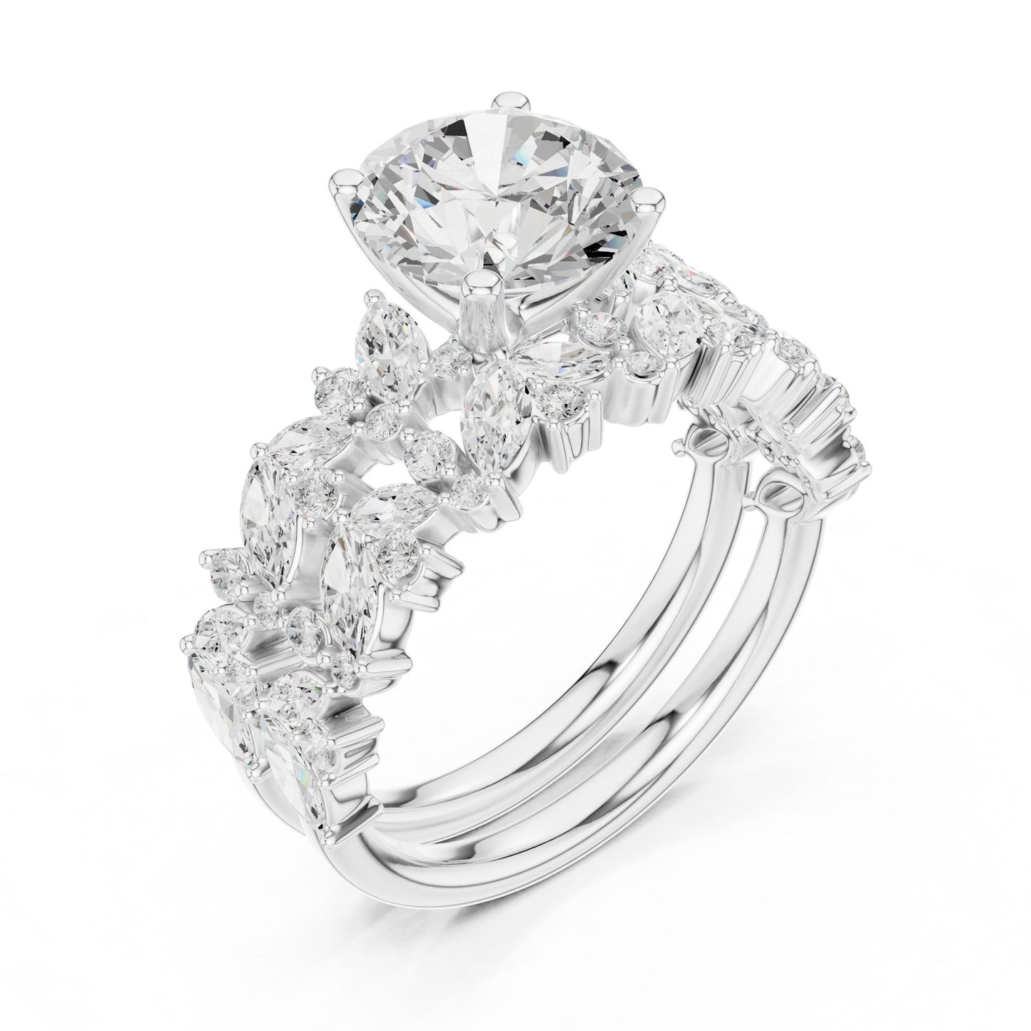 Round Lab Grown Diamond Side-Stone Engagement Ring