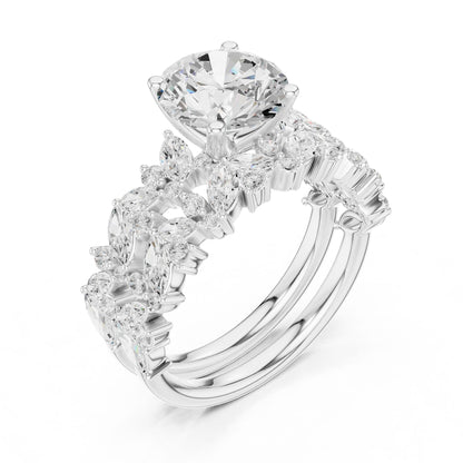 Round Lab Grown Diamond Side-Stone Engagement Ring