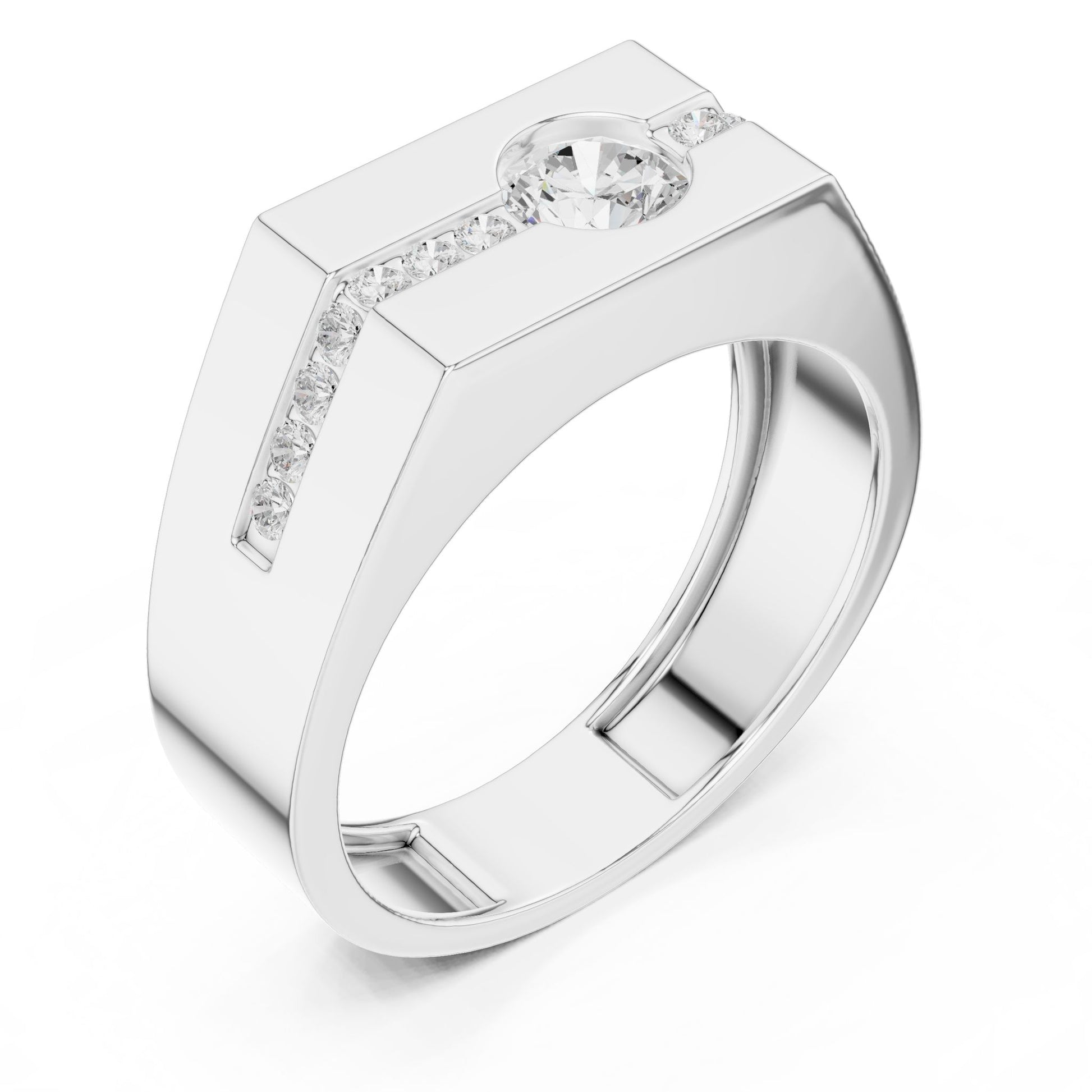 Men's Round Lab Grown Diamond Side-Stone Ring
