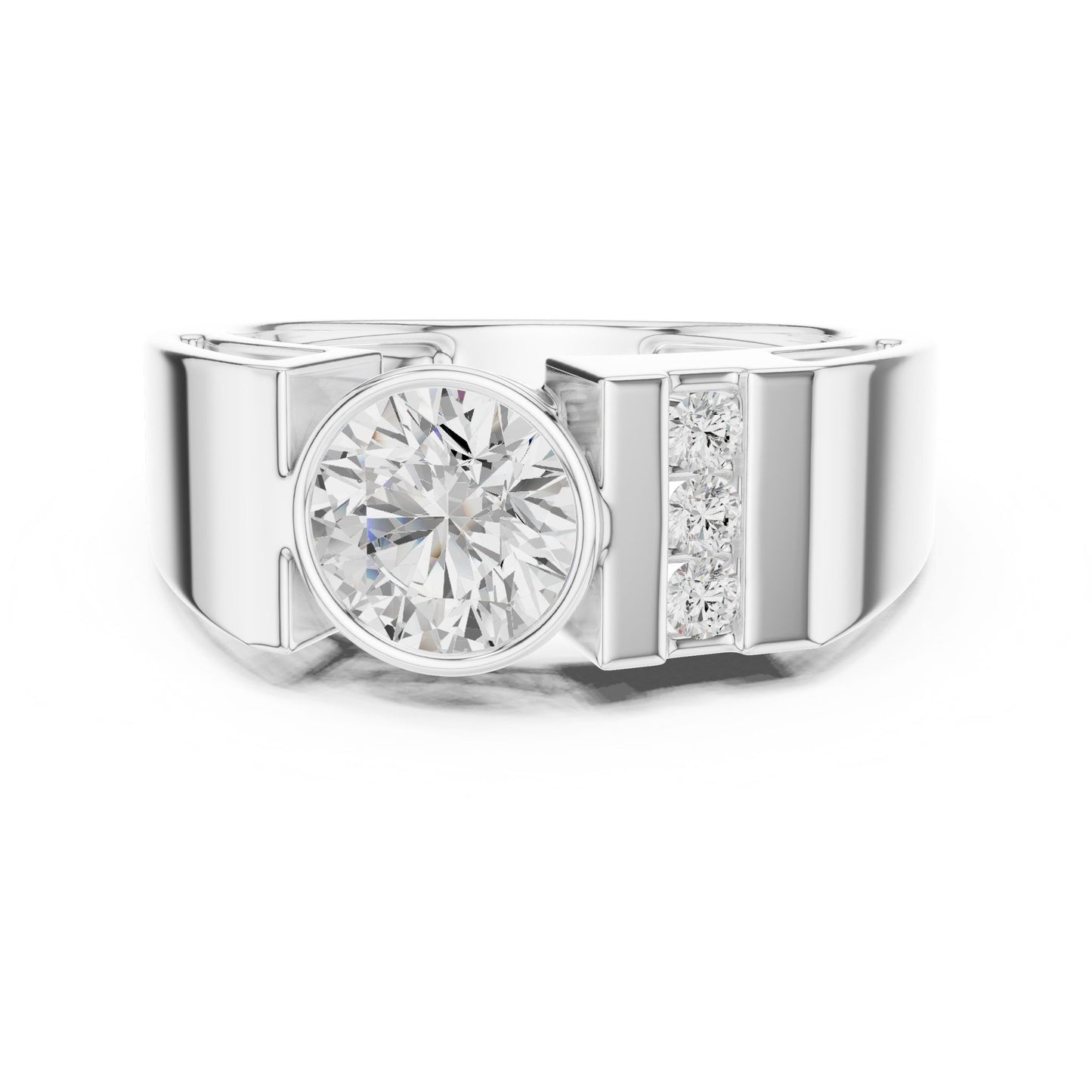 Men's Round Lab Grown Diamond Side-Stone Ring