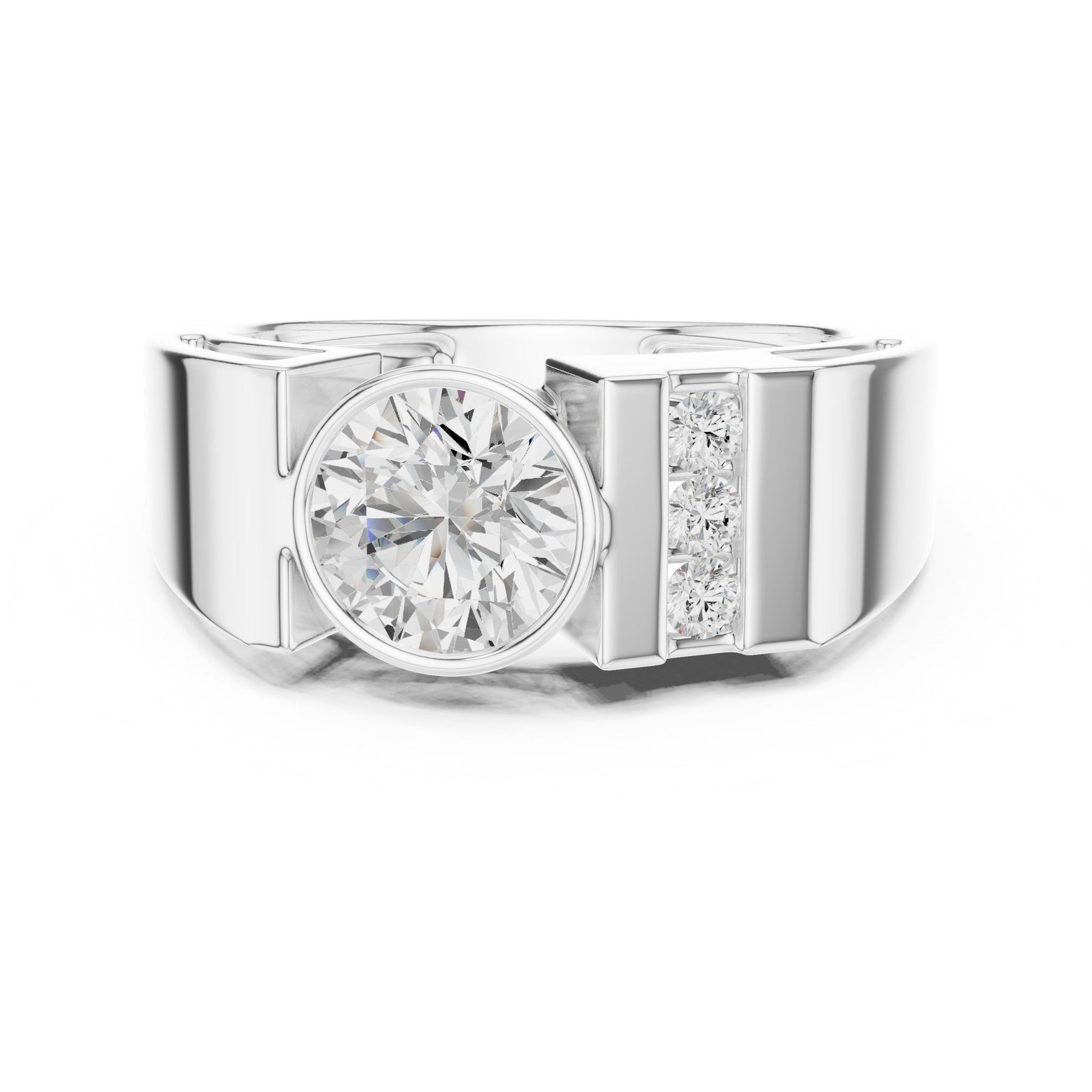 Men's Round Lab Grown Diamond Side-Stone Ring