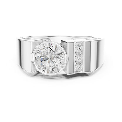 Men's Round Lab Grown Diamond Side-Stone Ring