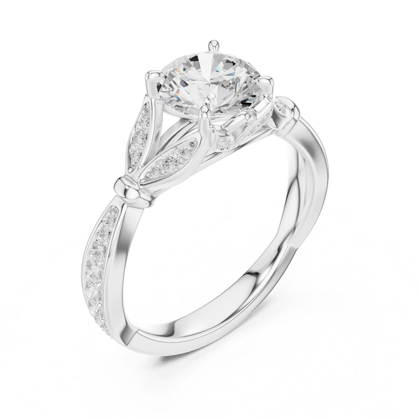 Round Lab Grown Diamond Side-Stone Engagement Ring