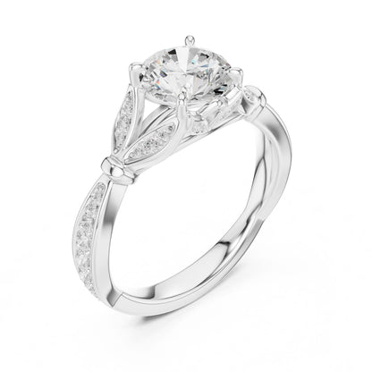 Round Lab Grown Diamond Side-Stone Engagement Ring