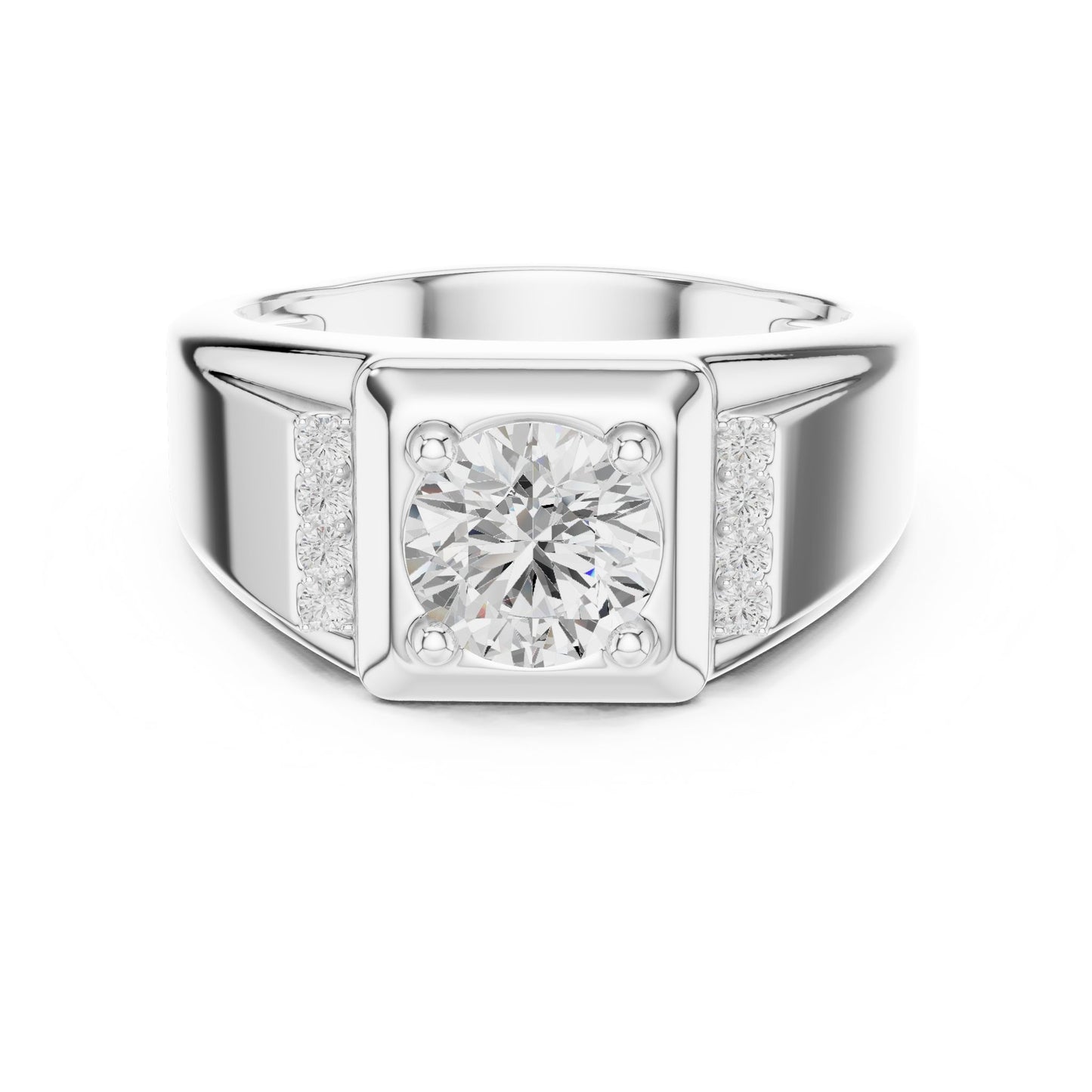 Men's Round Lab Grown Diamond Side-Stone Ring