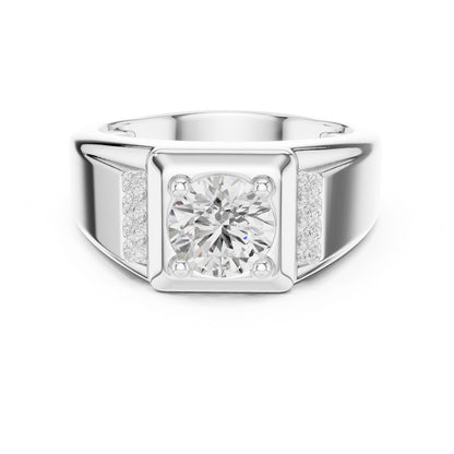 Men's Round Lab Grown Diamond Side-Stone Ring