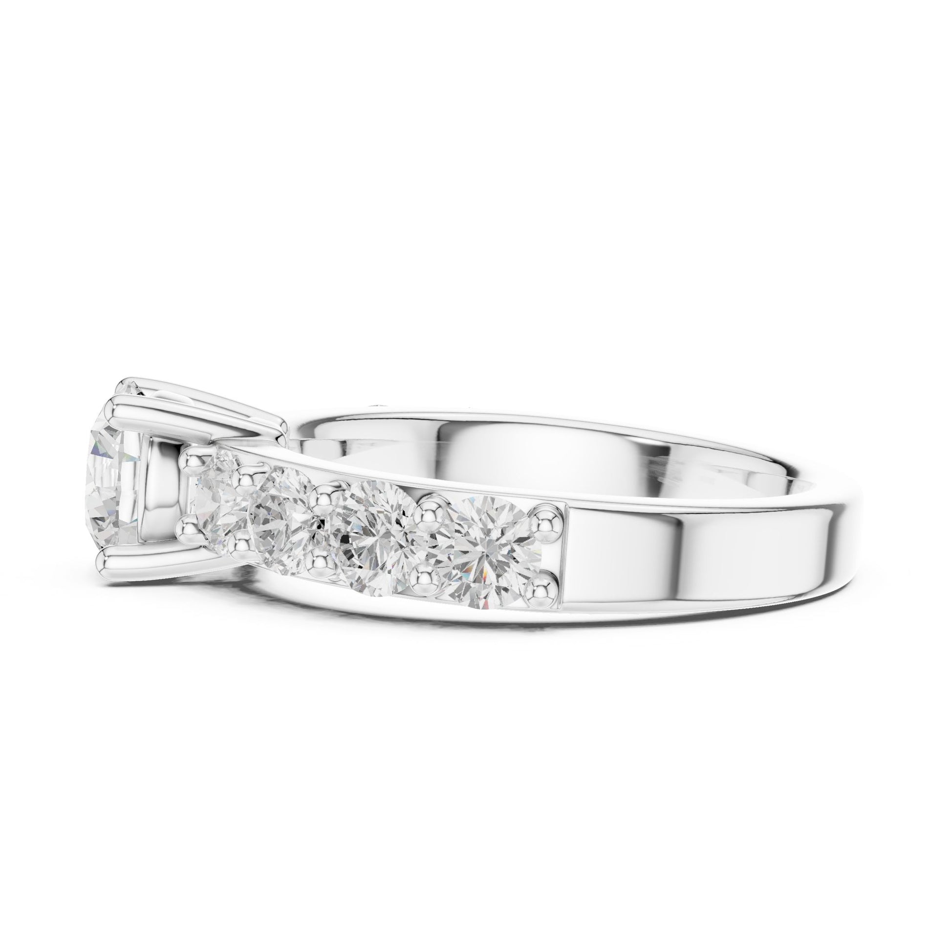 Round Lab Grown Diamond Side-Stone Engagement Ring