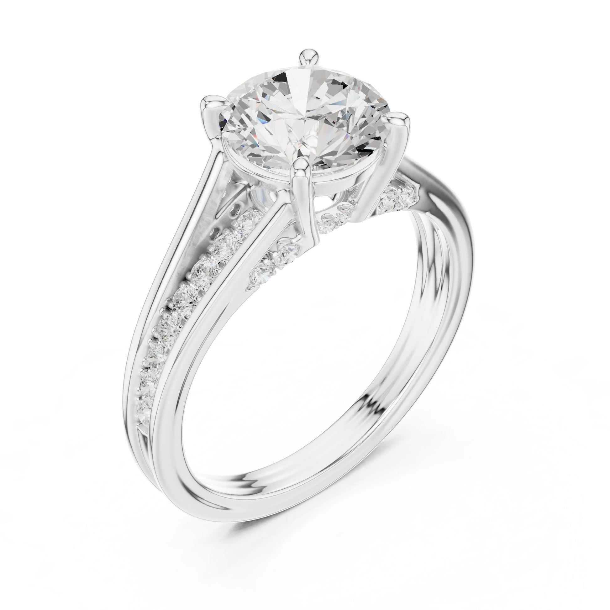 Round Lab Grown Diamond Side-Stone Engagement Ring