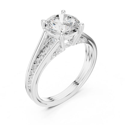 Round Lab Grown Diamond Side-Stone Engagement Ring