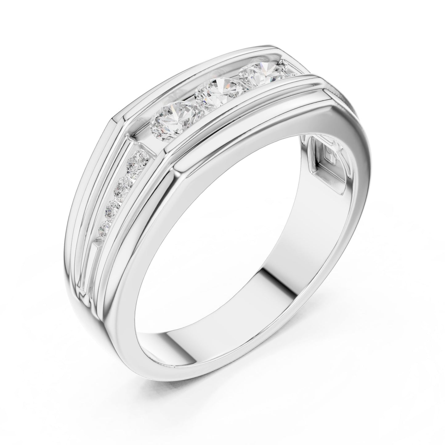 Men's Round Lab Grown Diamond Side-Stone Ring