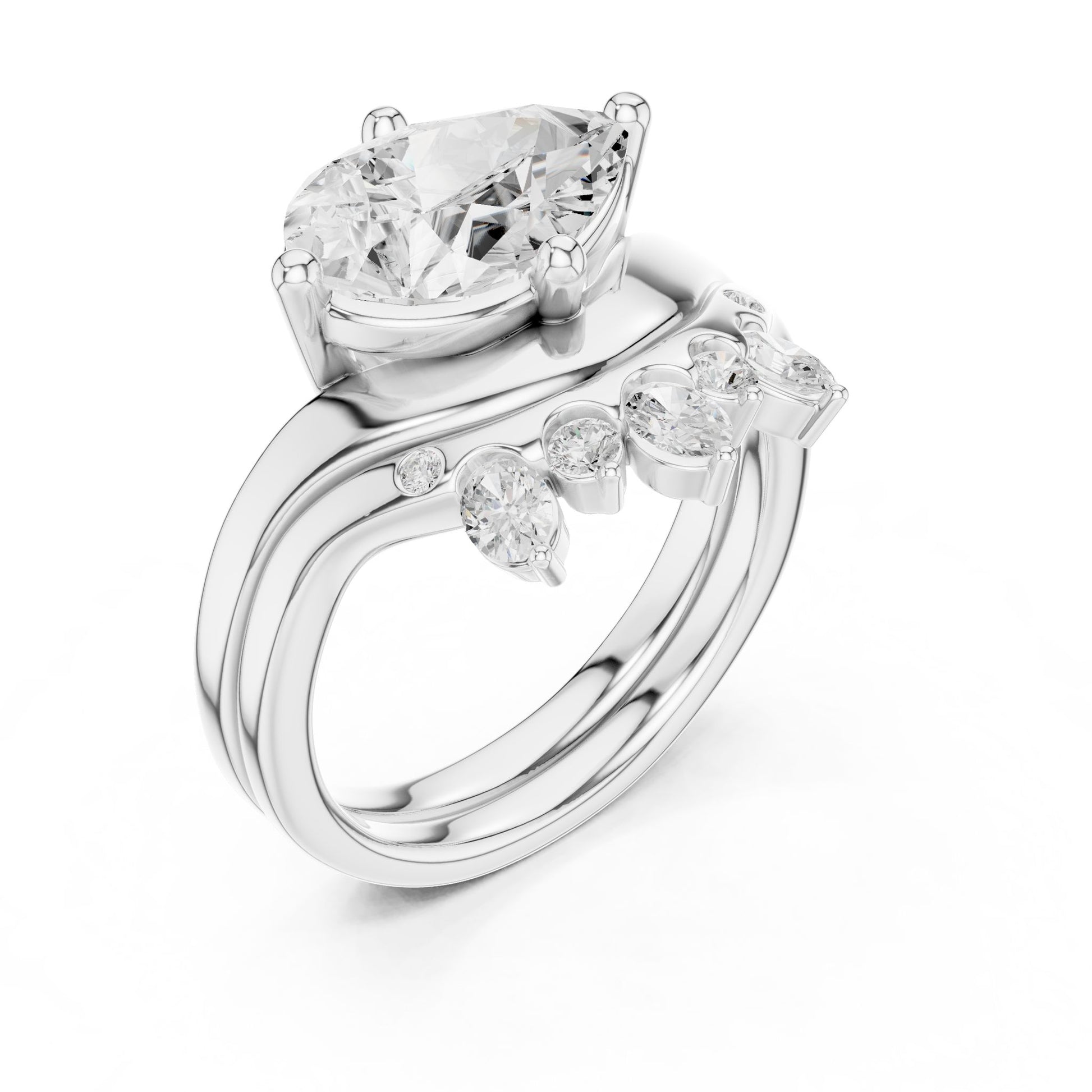 Round Lab Grown Diamond Side-Stone Engagement Ring