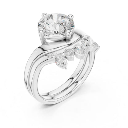 Round Lab Grown Diamond Side-Stone Engagement Ring