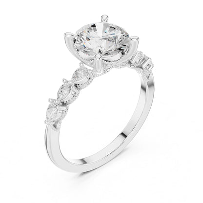 Round Lab Grown Diamond Side-Stone Engagement Ring
