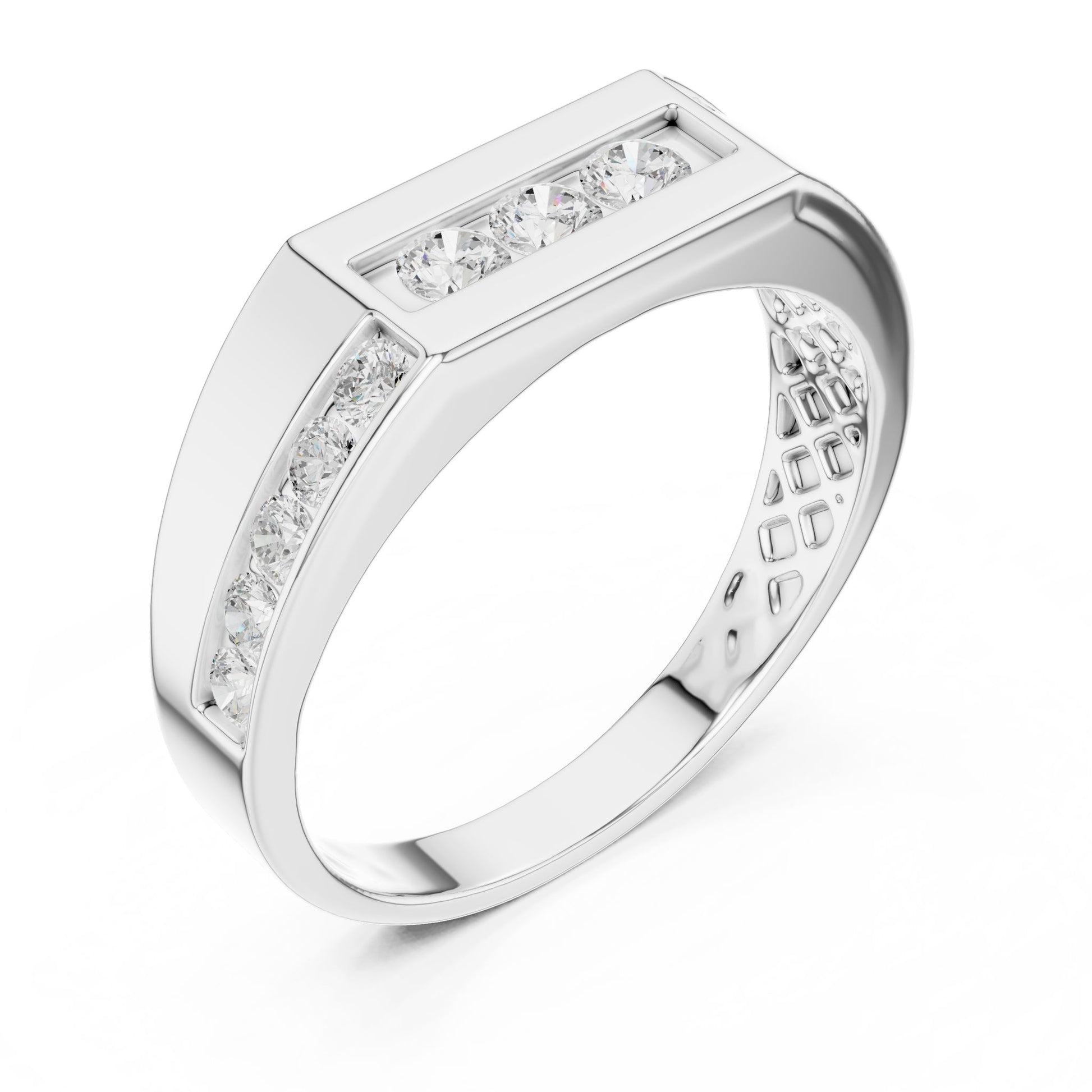 Men's Round Lab Grown Diamond Side-Stone Ring