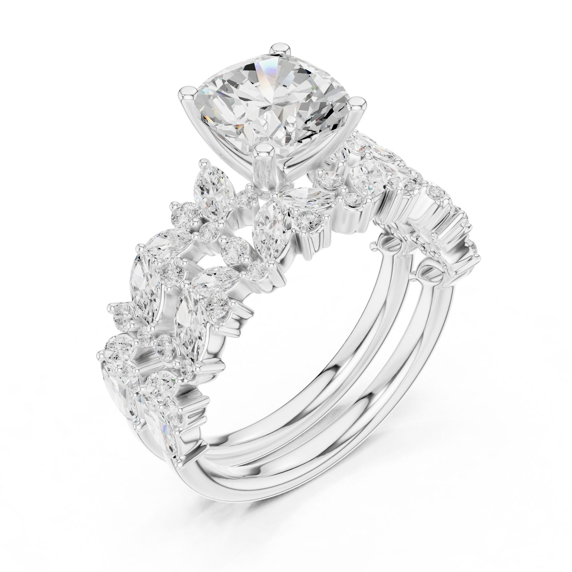 Round Lab Grown Diamond Side-Stone Engagement Ring