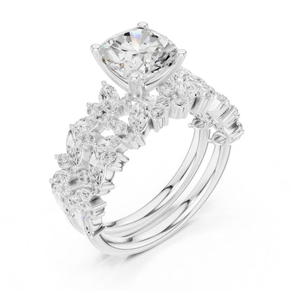 Round Lab Grown Diamond Side-Stone Engagement Ring