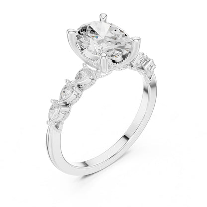 Round Lab Grown Diamond Side-Stone Engagement Ring