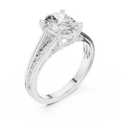 Round Lab Grown Diamond Side-Stone Engagement Ring
