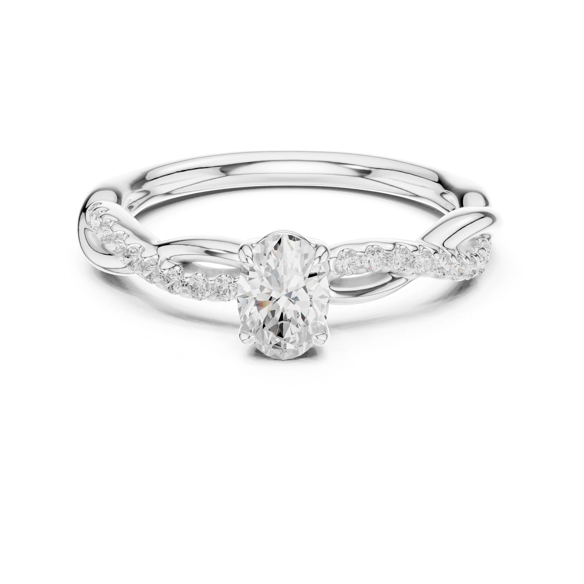 Round Lab Grown Diamond Side-Stone Engagement Ring