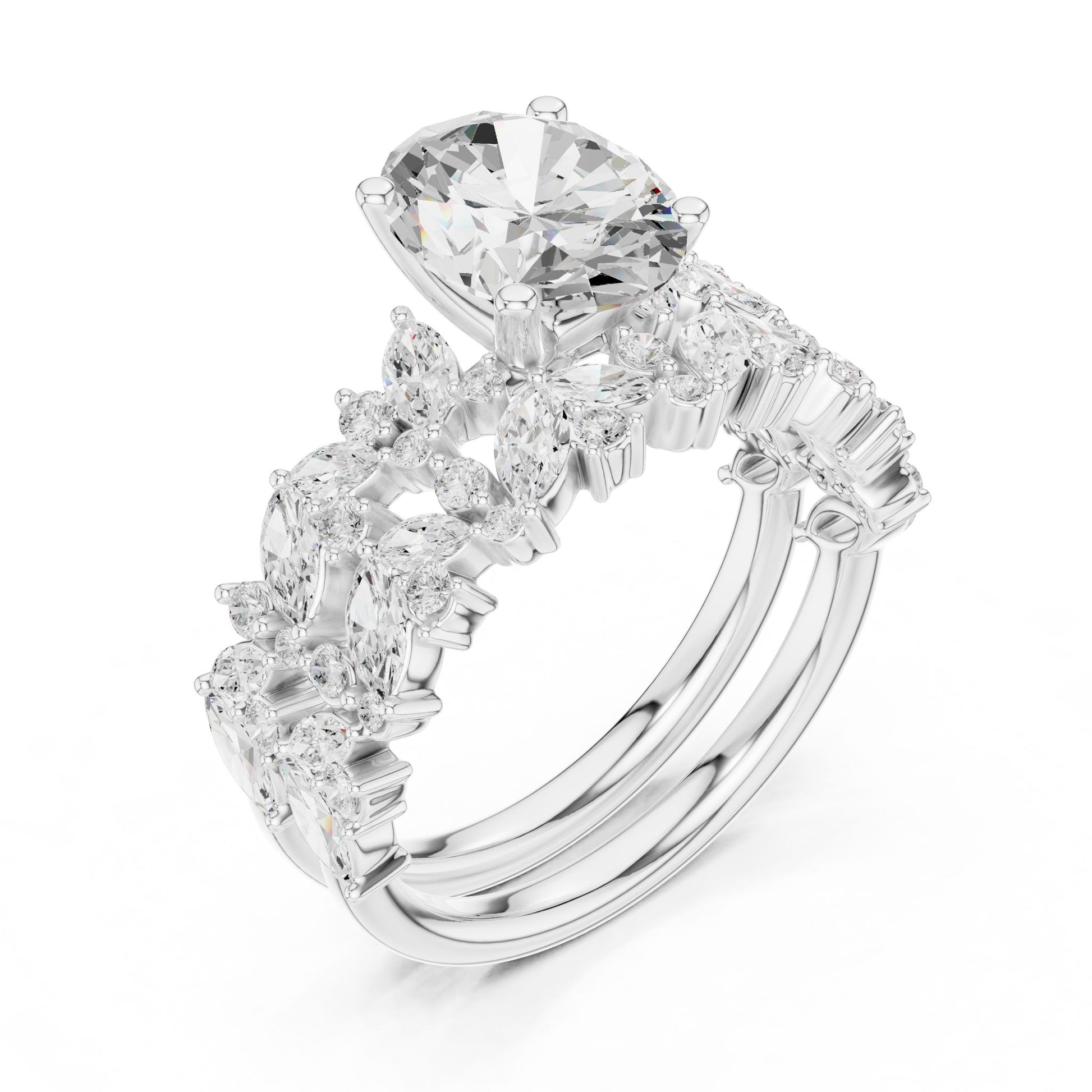 Round Lab Grown Diamond Side-Stone Engagement Ring