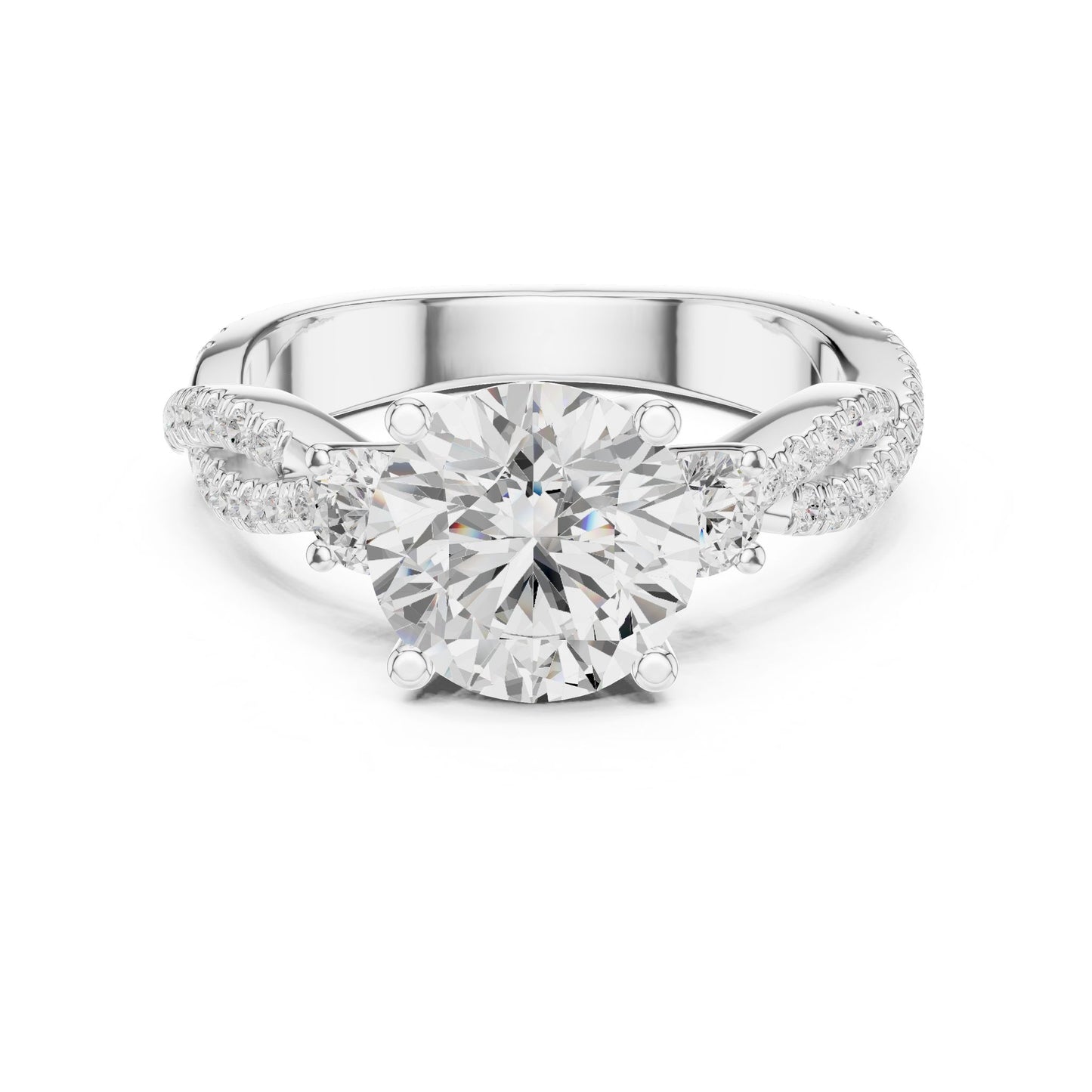 Round Lab Grown Diamond Side-Stone Engagement Ring