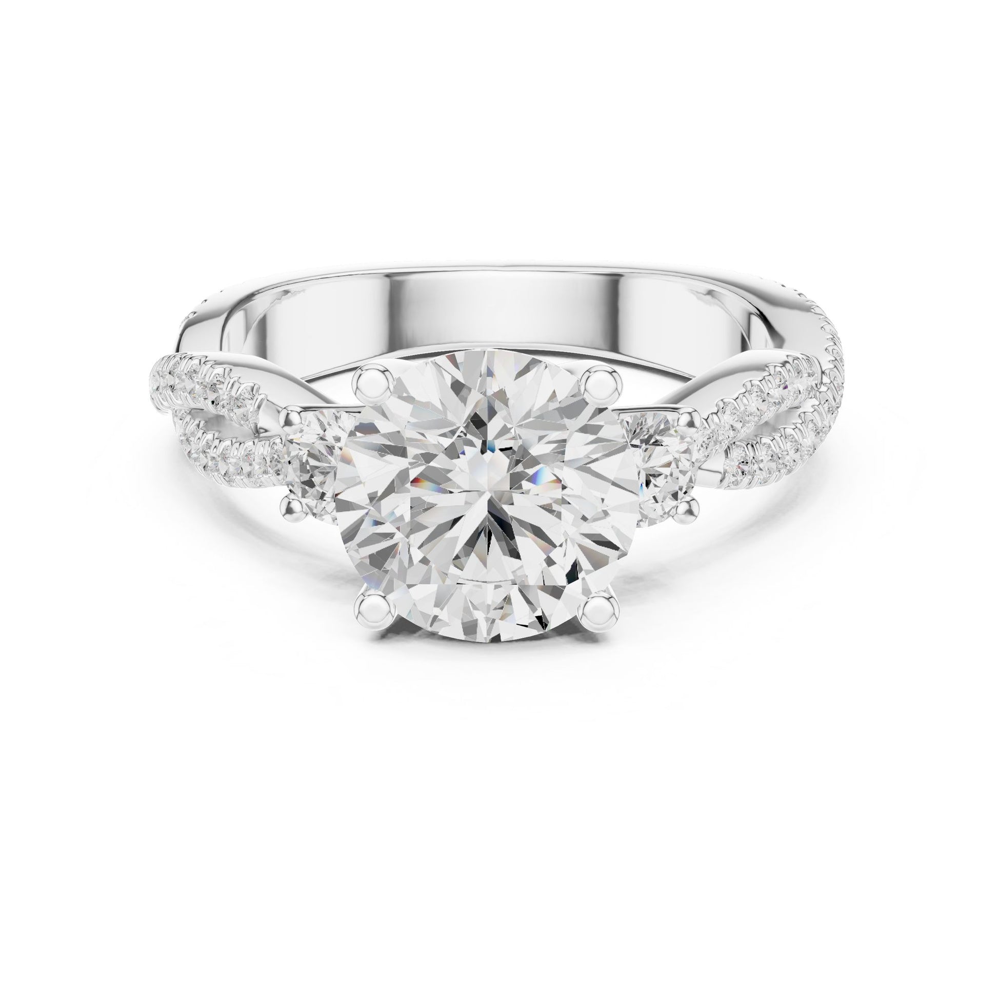 Round Lab Grown Diamond Side-Stone Engagement Ring